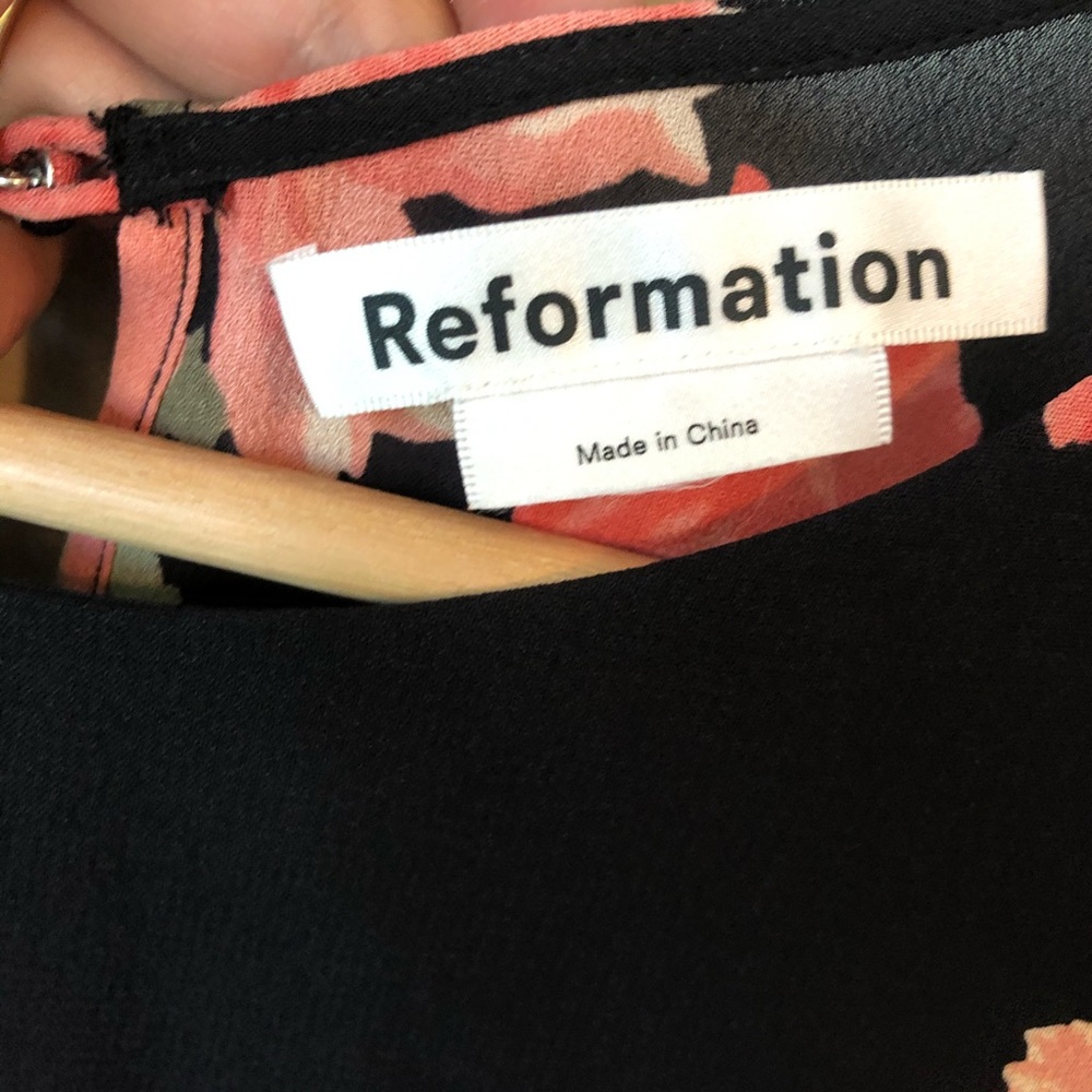 Reformation Black Floral Midi Dress with Pink & Green Blooms - Picture 5 of 7